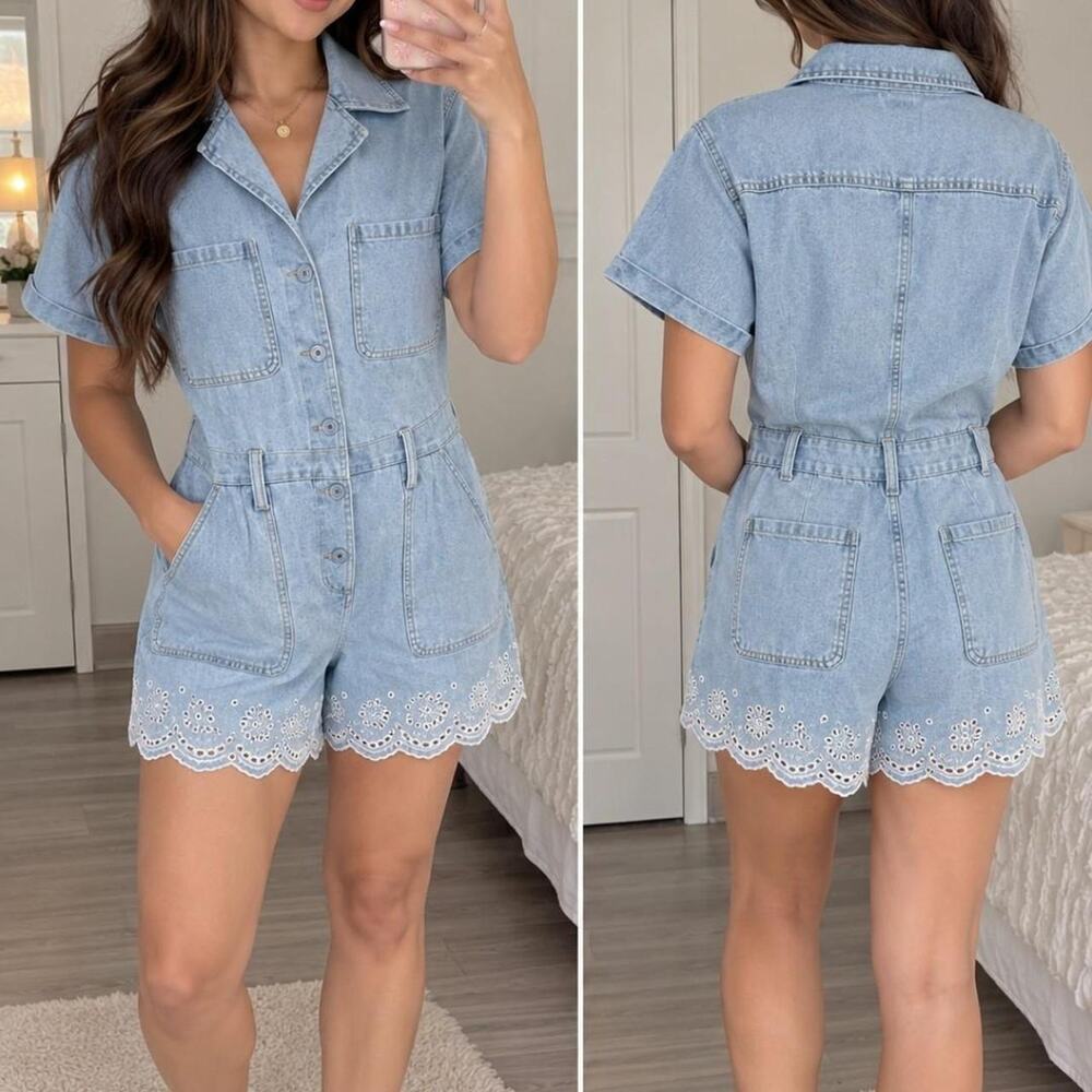 Skies are blue light blue romper